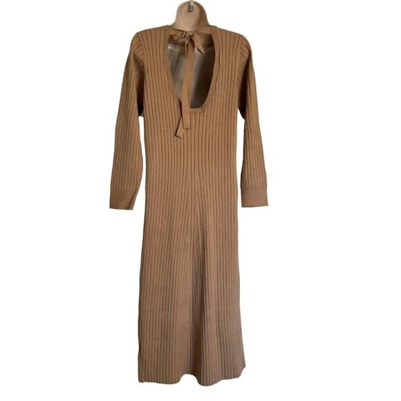 WAYF Dede & Emily BFF Collection Hollie Ribbed Knit Sweater Dress Camel Size L - Picture 4 of 15